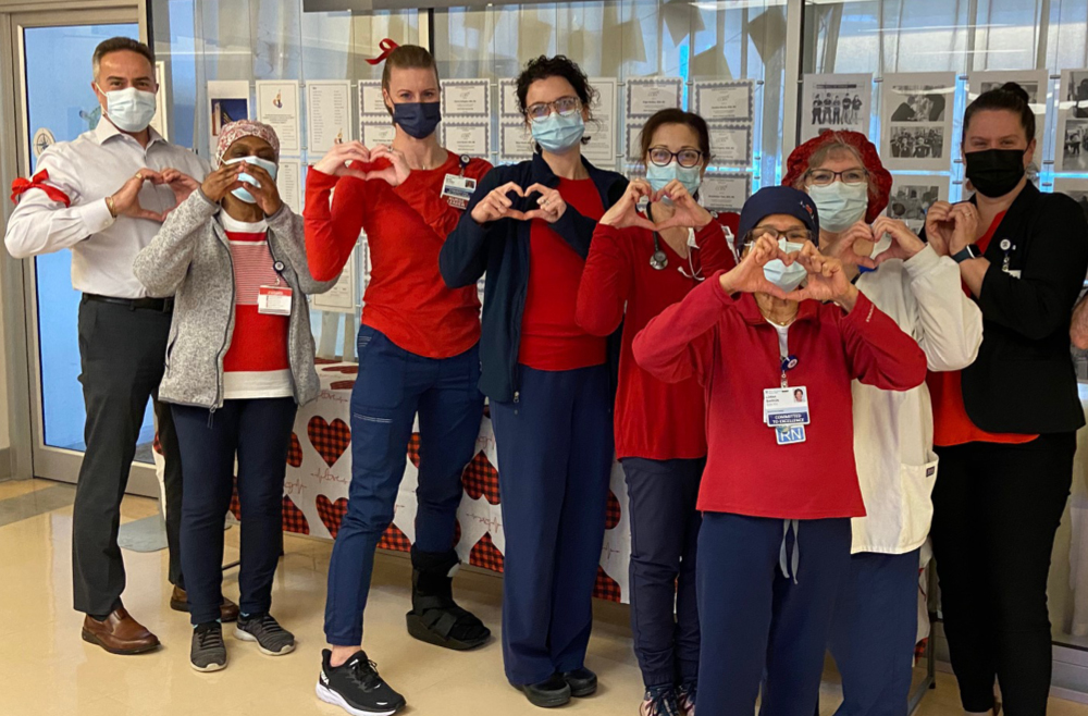 Employees, volunteers, and physicians across Princeton Health sported various shades of red on February 4 as part of the American Heart Association’s Go Red for Women initiative to raise awareness of heart disease among women.